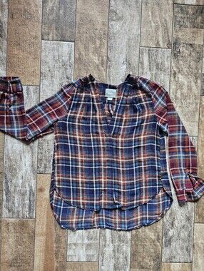 Maeve Medium Plaid Sheer Boho Blouse Anthropologie Tunic Indie Costal Fall
